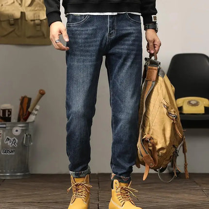 Trendy Embroidered Slim Fit Men's Jeans Spring Autumn New Style Zipper Long Casual Pants Youth Versatile Wear Resistant