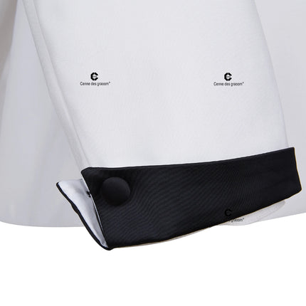 Cenne Des Graoom Men's Suit For Wedding Grooms White Tuxedo Black Shawl Lapel With 4 Button Front Fastening Slim Fit Party Prom