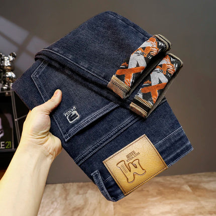 Spring Edition Men's Jeans mid Waist Straight Leg Faion Urban Sle Elastic Waist Micro Stretch Snowflake Waed