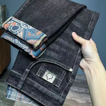 Trendy Embroidered Slim Fit Men's Jeans Spring Autumn New Style Zipper Long Casual Pants Youth Versatile Wear Resistant