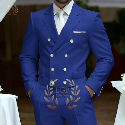 Men's 2-Piece Formal Suit, Double-Breasted Exquisite Buttons, Suit + Trousers, High-End Ceremonies Use