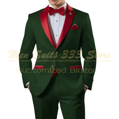 Customized White Men Suits Single Breasted Red Notch Lapel Slim Fit Male Clothing High Quality Wedding 2 Piece Jacket Pants 2025