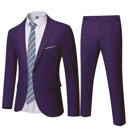 ( Blazer + Pants ) Men's 2 Piece Suit  Random Tie Included, Wedding & Business Dinner Male Formal Menswear Prom & Office Wear
