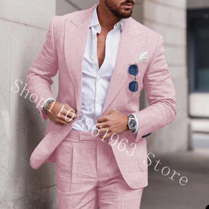 2023 White Linen Suits For Men Slim Fit Peak Lapel 2 Pieces Best Men Groom Wear Wedding Tuxedos Blazer+Pants Trajes De Hombre