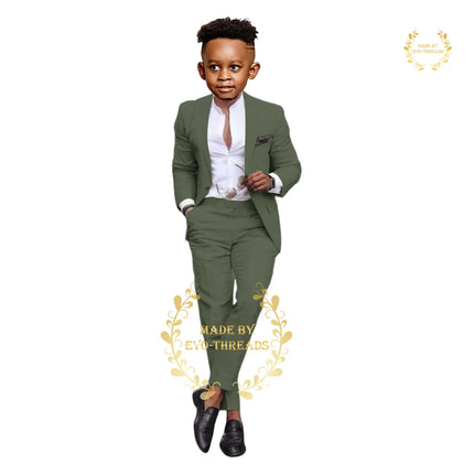 Boys' grass green suit 2-piece set (jacket+pants) premium linen casual blazer custom child tuxedo for summer beach wedding party