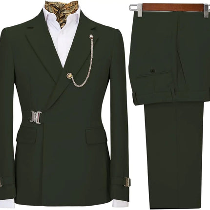 Men's 2 Piece Suit with Metal Clasp Slim Fit Suit Stylish Business Casual Tuxedo Suit