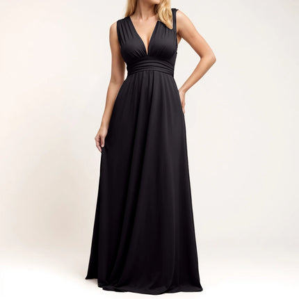 Multiple-Way Women Maxi Dress For Wedding Deep V-Neck Sexy High Waist Evening Party Dress Flowy Ruched A-Line Cocktail Dress