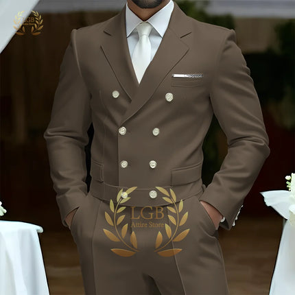 Men's 2-Piece Formal Suit, Double-Breasted Exquisite Buttons, Suit + Trousers, High-End Ceremonies Use