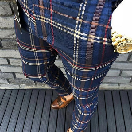 Summer Men's Suit Pants 3D Printed Fashion Plaid Pants Comfortable Casual Business Pants Quick Dry Straight Pants