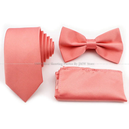 Hot Sale Purple Pink Sage Green Tie Set Polyester Necktie Bowtie Cufflink Brooch For Groom Suit Wedding Cravat Shirt Accessory