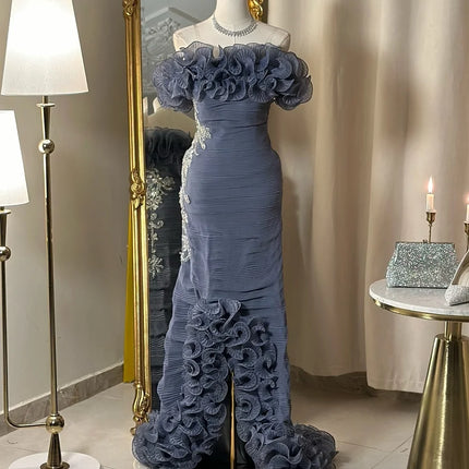 Customized Fashion Pleat Ruffle A-line Off-the-shoulder Long Dresses Bespoke Occasion  Exquisite Chinese Style