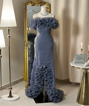 Customized Fashion Pleat Ruffle A-line Off-the-shoulder Long Dresses Bespoke Occasion  Exquisite Chinese Style