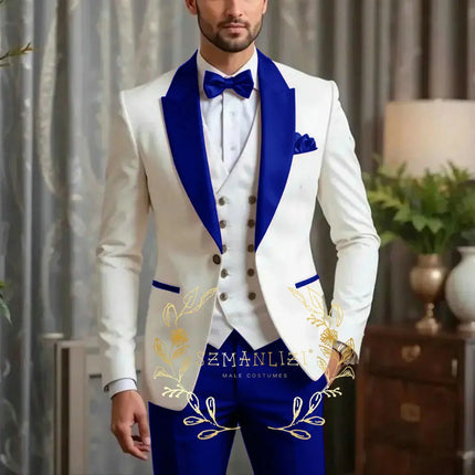 New Men Suit Sets Formal Banquet Luxury Ivory Blazer Vest Burgundy Pants Outfits Wedding Grooms Custom Fashion Slim Fit Costumes