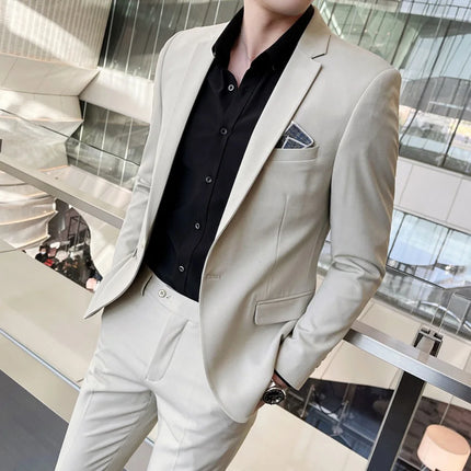 Men's Two-Piece Suit Monochromatic Tern Casual Elegant High-Quality New Banquet Ready Fashionable Ensemble