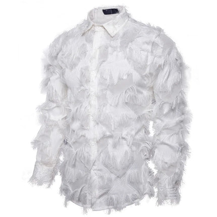 Black White Streetwear Hip Hop Shirt Men Tassels Party Night Club Men's Shirts With Long Sleeves Euro Size Spring Autumn