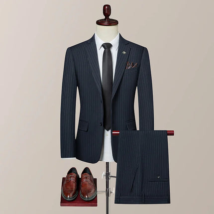 2025 new men's striped suit (suit + trousers) stylish and handsome British style wedding handsome two-piece set