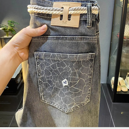 High-End Men's Slim Straight Leg Jeans Casual Print Comfortable Long Trousers Fashionable Trendy Youth Popular Autumn New Arr...