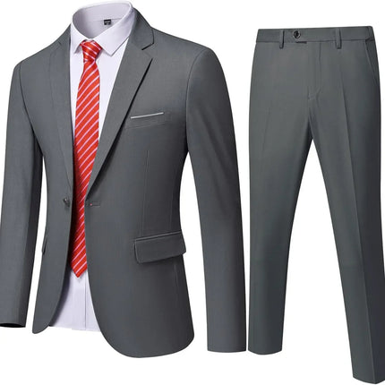 ( Blazer + Pants ) Men's 2 Piece Suit  Random Tie Included, Wedding & Business Dinner Male Formal Menswear Prom & Office Wear