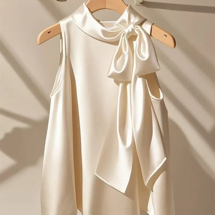 Blusas Mujer Hanging Neck Top Bow Sleeveless Shirts Elegant Blouse Roupas Femininas Spring Office Lady Chemise Femme Tops