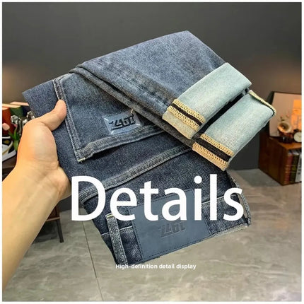 Summer Men's Slim Fit Jeans Thin Trendy Loose Straight Leg Elastic Nine Point Pants Versatile Casual Straight Cut Jeans
