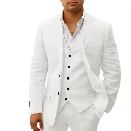 3 piece Linen Summer Men Suits for Wedding Groom Tuxedos 2026 Casual Beach Custom Man Suit Set Jacket Vest with Pants Man Fahion