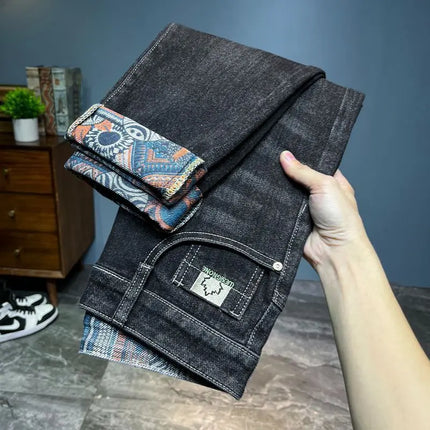 Trendy Embroidered Slim Fit Men's Jeans Spring Autumn New Style Zipper Long Casual Pants Youth Versatile Wear Resistant