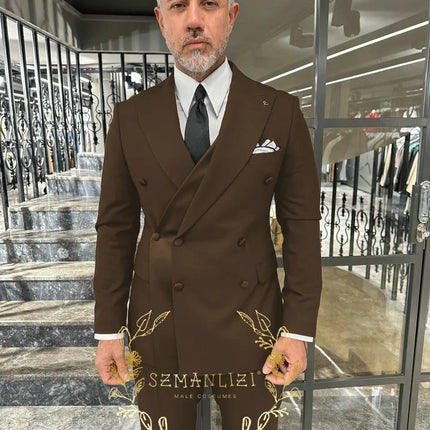 Black Men's Suit 2 Piece Double Breasted Jacket Pants Formal Wedding Groom Tuxedo Peaked Lapel Blazer Customized Men's Suit