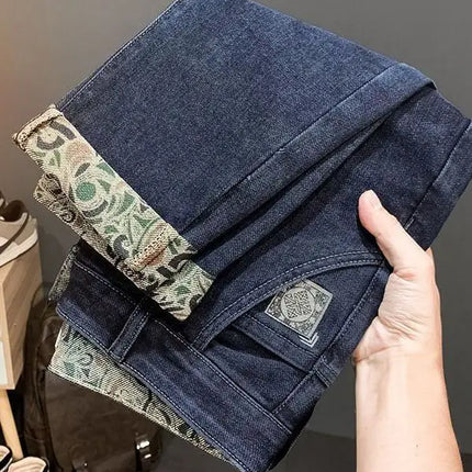 Trendy Embroidered Slim Fit Men's Jeans Spring Autumn New Style Zipper Long Casual Pants Youth Versatile Wear Resistant