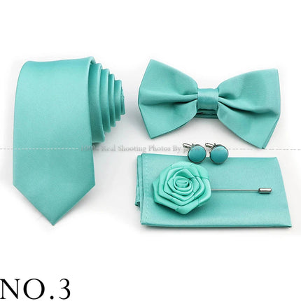 Hot Sale Purple Pink Sage Green Tie Set Polyester Necktie Bowtie Cufflink Brooch For Groom Suit Wedding Cravat Shirt Accessory