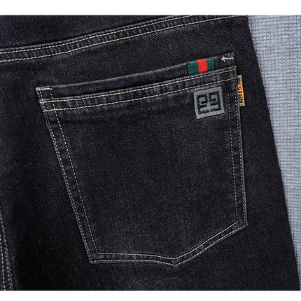 Male Denim Straight High Street Trousers Casual Men Fashion Elastic Waist Vintage Pant Spring Ripped Soft Stretch Slim Fit Jeans