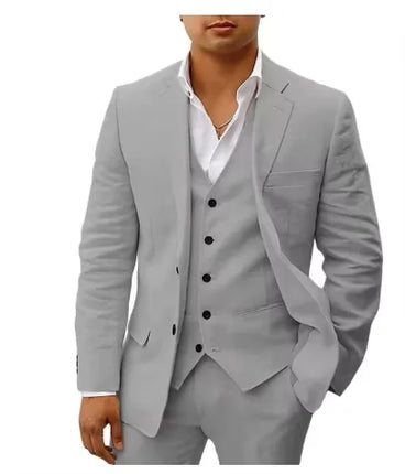 3 piece Linen Summer Men Suits for Wedding Groom Tuxedos 2026 Casual Beach Custom Man Suit Set Jacket Vest with Pants Man Fahion