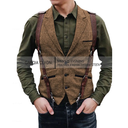 Lapel Neck  Herringbone Men's Suits Vest Single Breasted Slim Fit Men's Waistcoat For Busssiness Wedding
