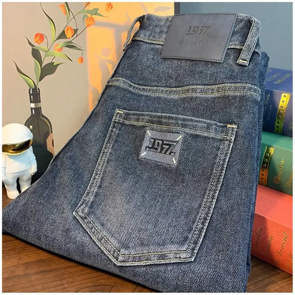 Summer Men's Slim Fit Jeans Thin Trendy Loose Straight Leg Elastic Nine Point Pants Versatile Casual Straight Cut Jeans