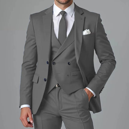 Men Suit 3 Pieces Royal Blue With Lapel Solid For Wedding Banquet Birthday Party Business Work Daily Jacket Vest With Pants
