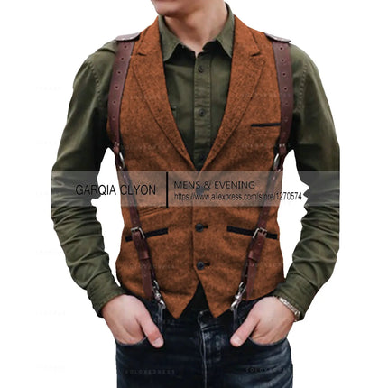 Lapel Neck  Herringbone Men's Suits Vest Single Breasted Slim Fit Men's Waistcoat For Busssiness Wedding