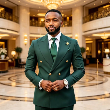 Double Breasted Men Suits Wedding Tuxedo Slim Fit Formal 2 Piece Jacket Pants Groom Prom Party Business Banquet Male Suit