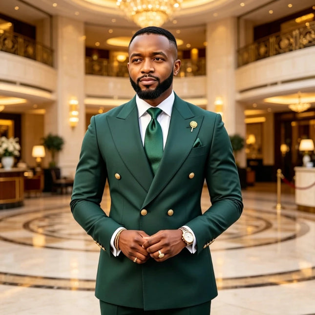 Double Breasted Men Suits Wedding Tuxedo Slim Fit Formal 2 Piece Jacket Pants Groom Prom Party Business Banquet Male Suit