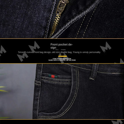 Male Denim Straight High Street Trousers Casual Men Fashion Elastic Waist Vintage Pant Spring Ripped Soft Stretch Slim Fit Jeans