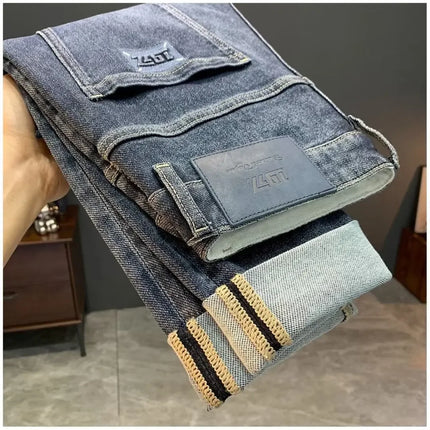 Summer Men's Slim Fit Jeans Thin Trendy Loose Straight Leg Elastic Nine Point Pants Versatile Casual Straight Cut Jeans