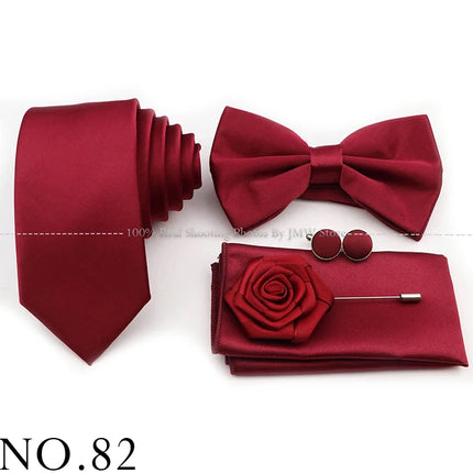 Hot Sale Purple Pink Sage Green Tie Set Polyester Necktie Bowtie Cufflink Brooch For Groom Suit Wedding Cravat Shirt Accessory