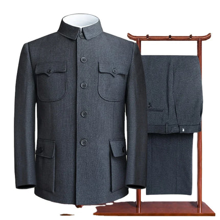 Set of Chinese Tunic Suit for Men, Mao Suit, Coat with Trousers, 2-piece Set, Zhongshan Jacket and Trousers, Twinset