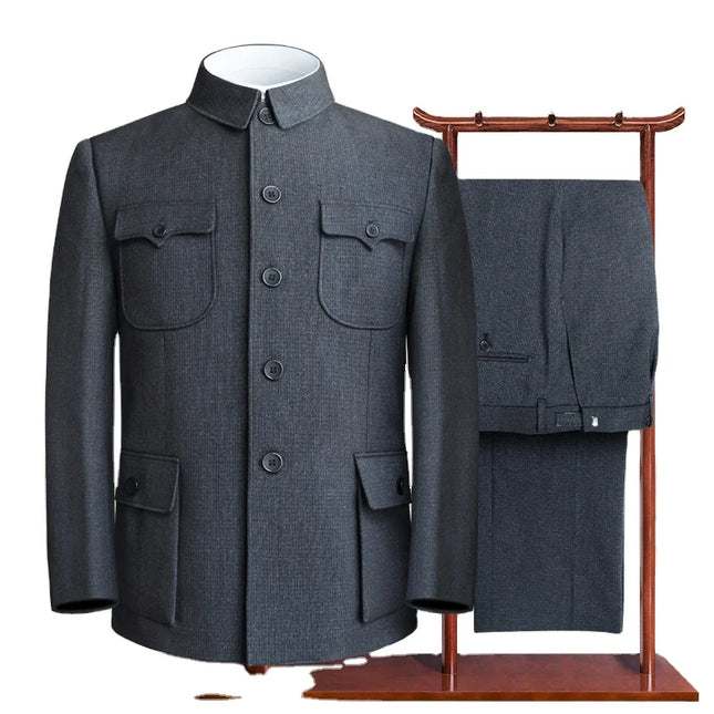 Set of Chinese Tunic Suit for Men, Mao Suit, Coat with Trousers, 2-piece Set, Zhongshan Jacket and Trousers, Twinset