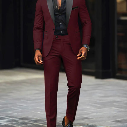 Men's New Fashion Business Casual Two-piece, Comfortable and Breathable Slim-fit Side Slit Single-button Suit Jacket+trousers