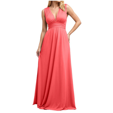 Multiple-Way Women Maxi Dress For Wedding Deep V-Neck Sexy High Waist Evening Party Dress Flowy Ruched A-Line Cocktail Dress