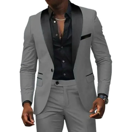 Men's New Fashion 2-Piece Suit Business Casual Slim Fit Single Button Blazer+Trousers Breathable Comfortable Side Slit Outfit