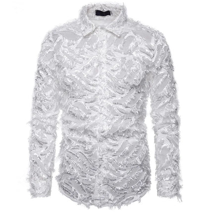 Black White Streetwear Hip Hop Shirt Men Tassels Party Night Club Men's Shirts With Long Sleeves Euro Size Spring Autumn