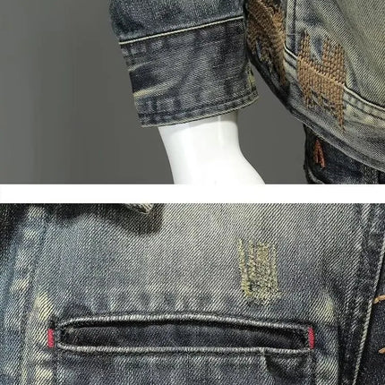 Vintage Denim Jacket With Zip Stand Up Cotton Slim Fit Denim Coat Winter Fashion New Men'S Cotton Jacket Winter Jacket Men