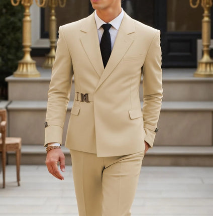 Men's 2 Piece Suit with Metal Clasp Slim Fit Suit Stylish Business Casual Tuxedo Suit
