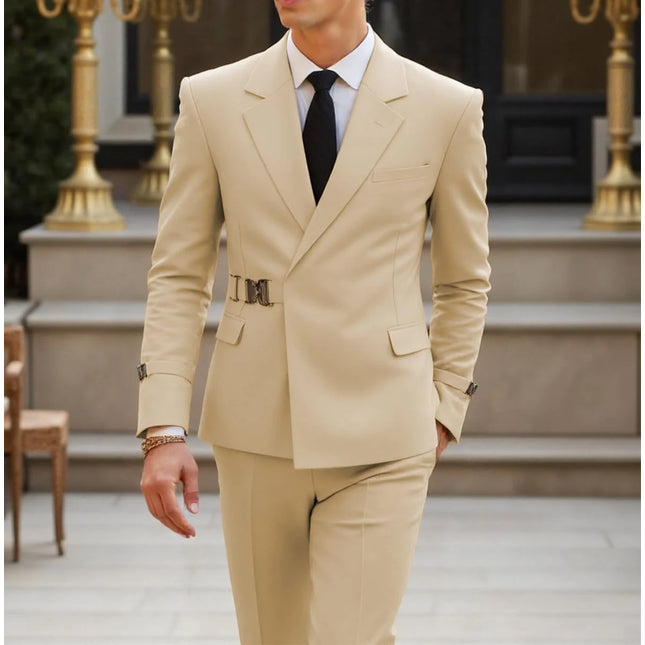 Men's 2 Piece Suit with Metal Clasp Slim Fit Suit Stylish Business Casual Tuxedo Suit