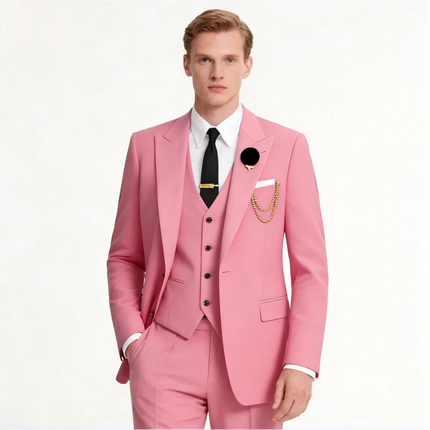 Men's 3-Piece Suit with Black Lapel US Size Formal Tuxedo for Groom Business And Wedding - Jacket Vest And Pants Ensemble